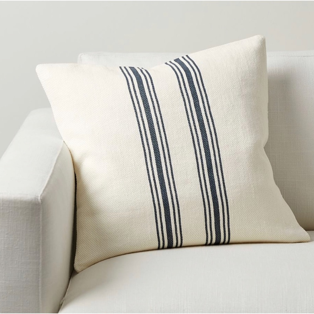 Pottery Barn Culver Grainsack Striped Reversible 20” Square Pillow Cover Indigo